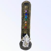 Incensario Indiano Dour 7 Chakras Ganesh Branco 22 cm Resina Incensario Indiano Dour 7 Chakras Ganesh Branco 22 cm Resina