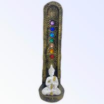 Incensario indiano dourado 7 chakras buda branco 47161 vertical 22 cm em resina Incensario indiano dourado 7 chakras buda branco 47161 vertical 22 cm em resina
