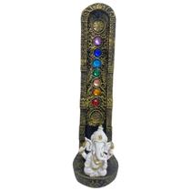 Incensário Indiano Dourado 7 Chakras Ganesha Branco V 22 Cm