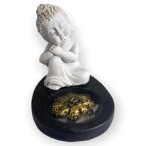 Incensário Mini Oval Buda preto e branco 5 cm em resina Incensário Mini Oval Buda preto e branco 5 cm em resina