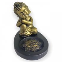 Incensário Mini Oval Buda Sonhador dourado 5 cm em resina