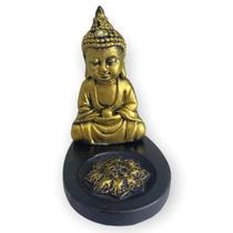 Incensário Mini Oval Buda Tibetano dourado 5 cm em resina