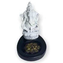 Incensário Mini Oval Ganesh Sentado Branco E Preto 5Cm