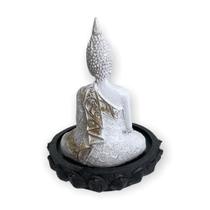 Incensário negro c/ Buda tibetano branco meditando na Flor de Lotus 11 cm em resina