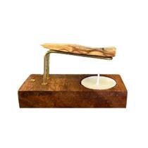 Incensário para Palo Santo com Base de Madeira e Vela Pequena