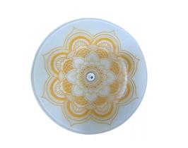 Incensário Porta Incenso Vidro Redondo Mandala Lotus Amarelo - Cultura Zen