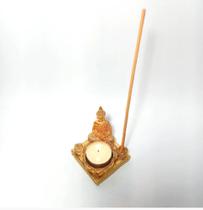 Incensário Porta Vela em Resina Buda Dourado Com Brilho 8cm