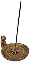 Incensario Pratinho Redondo Gato Chines Sorte Dourado