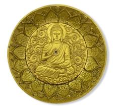 Incensário Prato Buda Meditando Dourado 12 Cm Em Resina