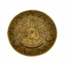Incensário Prato Buda Meditando Dourado Em Resina 12 Cm