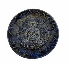 Incensário Prato Buda Meditando ul Em Resina 12 Cm
