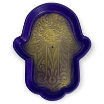 Incensário prato Mão Hamsa roxo 15 cm em resina