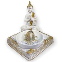 Incensário Quadrado Buda Mini branco 8 cm em resina 47-183 - Lua Mística - 100% Original - Loja Oficial