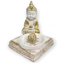 Incensário Quadrado Buda Tibetano branco 8 cm em resina
