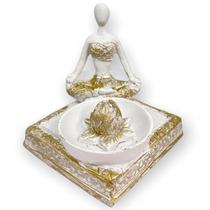 Incensário Quadrado Buda Yoga branco 8 cm em resina