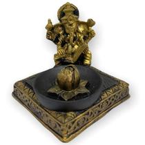 Incensário Quadrado Ganesh Livro dourado 8 cm em resina