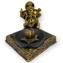 Incensário Quadrado Ganesha Livro Dourado 8 cm em Resina