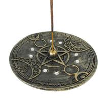Incensário Redondo Dourado Triluna com Pentagrama 11cm