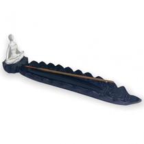 Incensário régua Yoga branco e preto 28 cm em resina