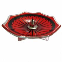 Incensário roda da vida vermelho e preto 9 cm vidro