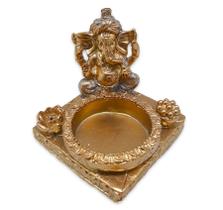 Incensário Vareta Ganesha c/ Porta Velas Dourado Brilho