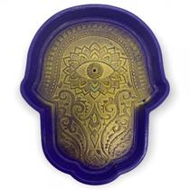 Incensario Vareta Mão Hamsa Sol roxo 15 cm em Resina