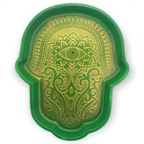 Incensario Vareta Mão Hamsa Sol Verde15 cm em Resina