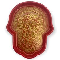 Incensário vareta Mão Hamsa Sol vermelho 15 cm em resina