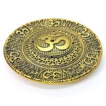 Incensário Vareta Símbolo OM Mantra Dourado Prato 9 cm