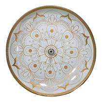 Incensário Vidro Redondo Mandala Flor Branco/Ouro 7 Varetas Incensário Vidro Redondo Mandala Flor Branco/Ouro 7 Varetas
