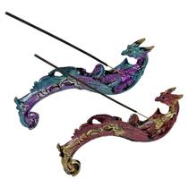 Incensários Porta Incenso Vareta Dragão Roxo Azul e Marsala