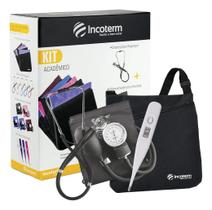 Incoterm Kit Acadêmico KA100 Preto Esfigmomanômetro Estetoscópio e Termômetro