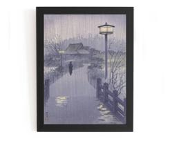 Incrivel Quadro Arte Japonesa Ponte Sob A Chuva 44x32cm