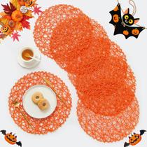 Individuales IcosaMro tejidas redondas de 15" color mandarina - Paquete de 6