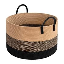 INDRESSME XXXLarge Cesta de Corda Tecida 21" x 14" Cesta de armazenamento de cobertor com as roupas decorativas de asmas compridas Cesto de Cesta Extra Grandes para Almofadas de Cobertores ou Lavanderia