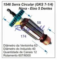 Induzido 1546 compativel Bosch- GKS 7- 1/4- Serra Circular - 220V Induzido 1546 compativel Bosch- GKS 7- 1/4- Serra Circular - 220V