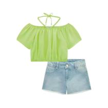 Infanti Conjunto Blusa Com Shorts Jeans Verde