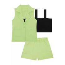 Infanti Conjunto Trio Top Com Colete e Shorts Verde