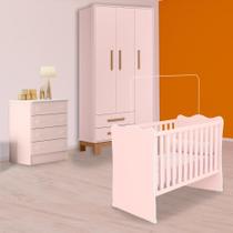 Infantil Berço, Cômoda 4P e Guarda Roupa Slim 3P 2G Rosa Infantil Berço, Cômoda 4P e Guarda Roupa Slim 3P 2G Rosa
