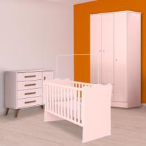 Infantil Berço, Cômoda Sapateira Retrô e Guarda Roupa Rosa Infantil Berço, Cômoda Sapateira Retrô e Guarda Roupa Rosa