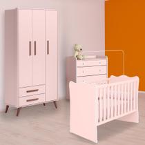 Infantil Berço, Cômoda Trocador e Guarda Roupa Retrô Rosa Infantil Berço, Cômoda Trocador e Guarda Roupa Retrô Rosa