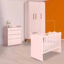 Infantil Berço, Cômoda Trocador e Guarda Roupa Slim Rosa Infantil Berço, Cômoda Trocador e Guarda Roupa Slim Rosa