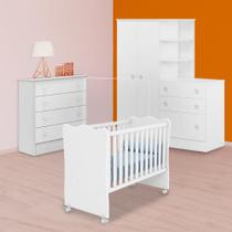 Infantil Berço, Guarda Roupa c/ Cômoda e Cômoda Branco