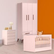 Infantil Berço Mini Cama, Cômoda e Guarda Roupa Retrô Rosa Infantil Berço Mini Cama, Cômoda e Guarda Roupa Retrô Rosa