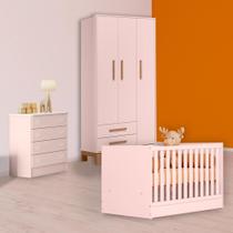 Infantil Berço Mini Cama, Cômoda e Guarda Roupa Slim Rosa