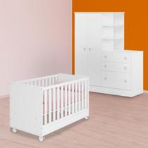 Infantil Berço Mini Cama e Guarda Roupa C/ Cômoda Branco Infantil Berço Mini Cama e Guarda Roupa C/ Cômoda Branco