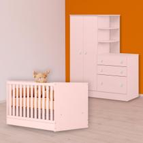 Infantil Berço Mini Cama e Guarda Roupa C/ Cômoda Rosa