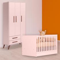 Infantil Berço Mini Cama e Guarda Roupa Retrô 3P 2G Rosa