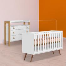 Infantil Berço Mini Cama Retrô e Cômoda C/ Nicho Branco