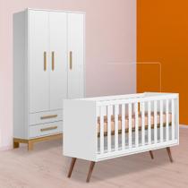 Infantil Berço Mini Cama Retrô e Guarda Roupa Slim Branco Infantil Berço Mini Cama Retrô e Guarda Roupa Slim Branco